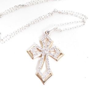 NRO Signed 2pc Rhinestone Cross Pendant Necklace